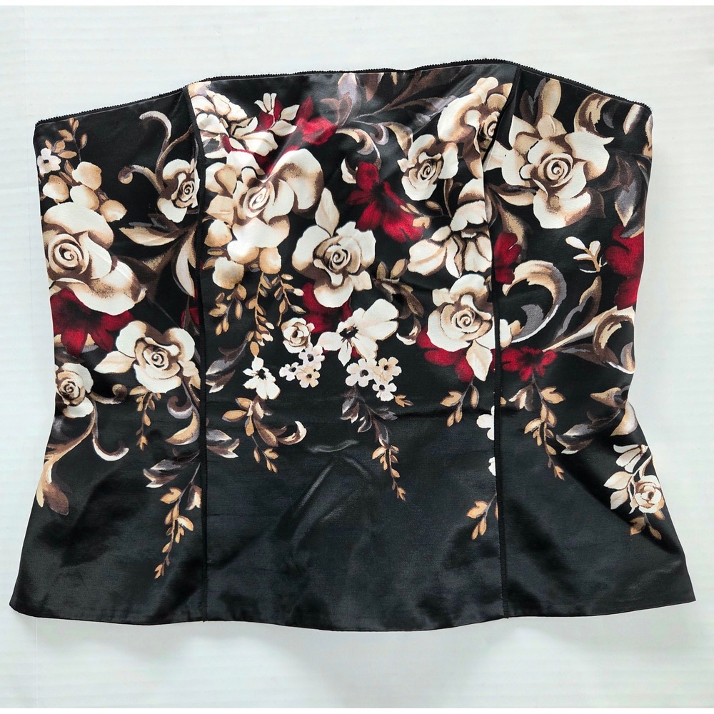 Size 10 White House Black Market Black Floral Strapless Bustier Top
